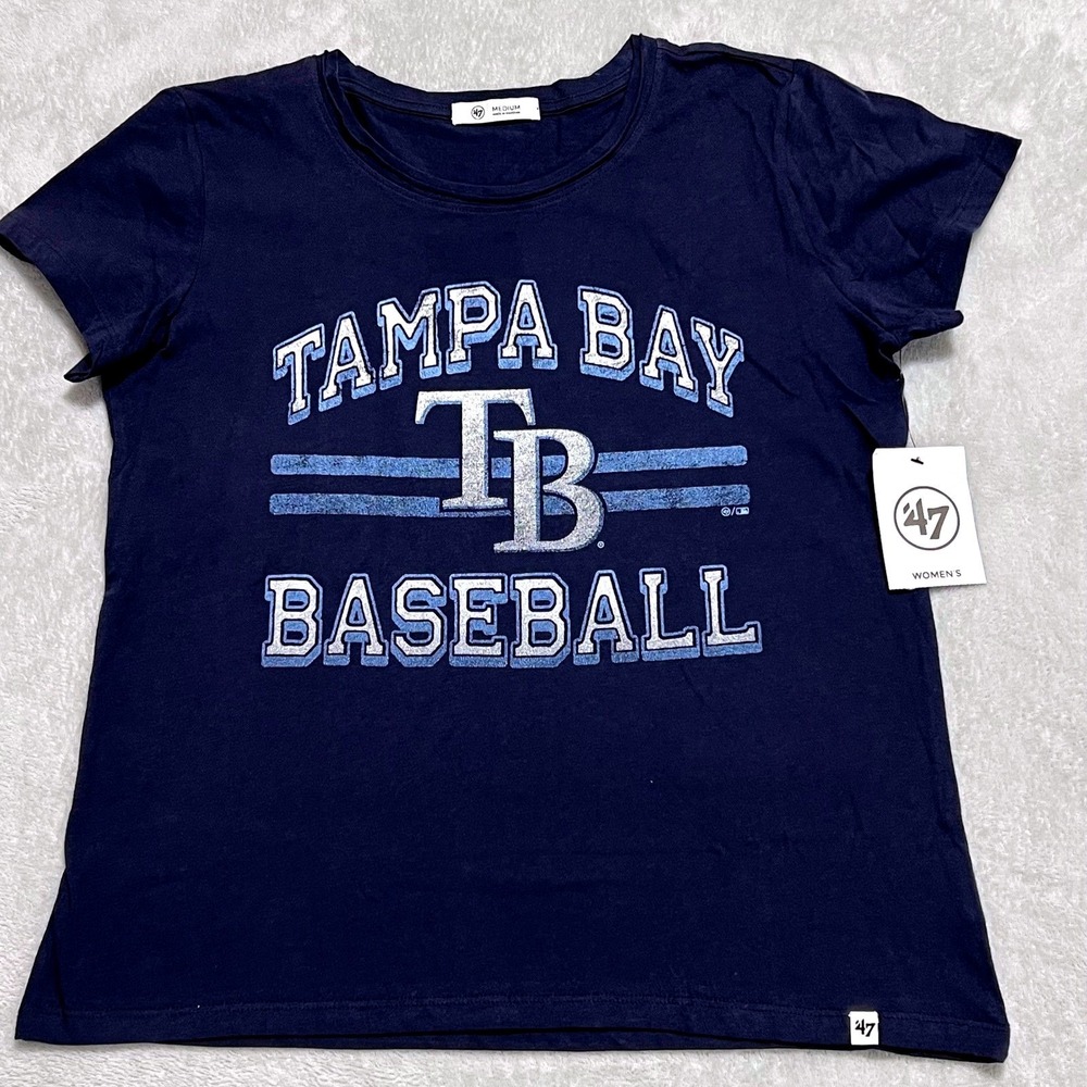 47 Brand‎ Tampa Bay Rays Baseball T Shirt Womens Medium MLB Navy Blue Tee